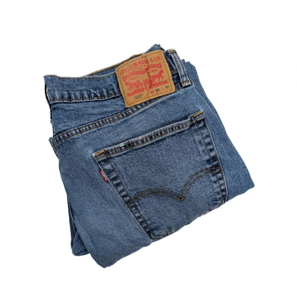 Levi's 505 Regular Fit Blue Stone Wash Denim Straight Leg Jeans Men's Size 36x30